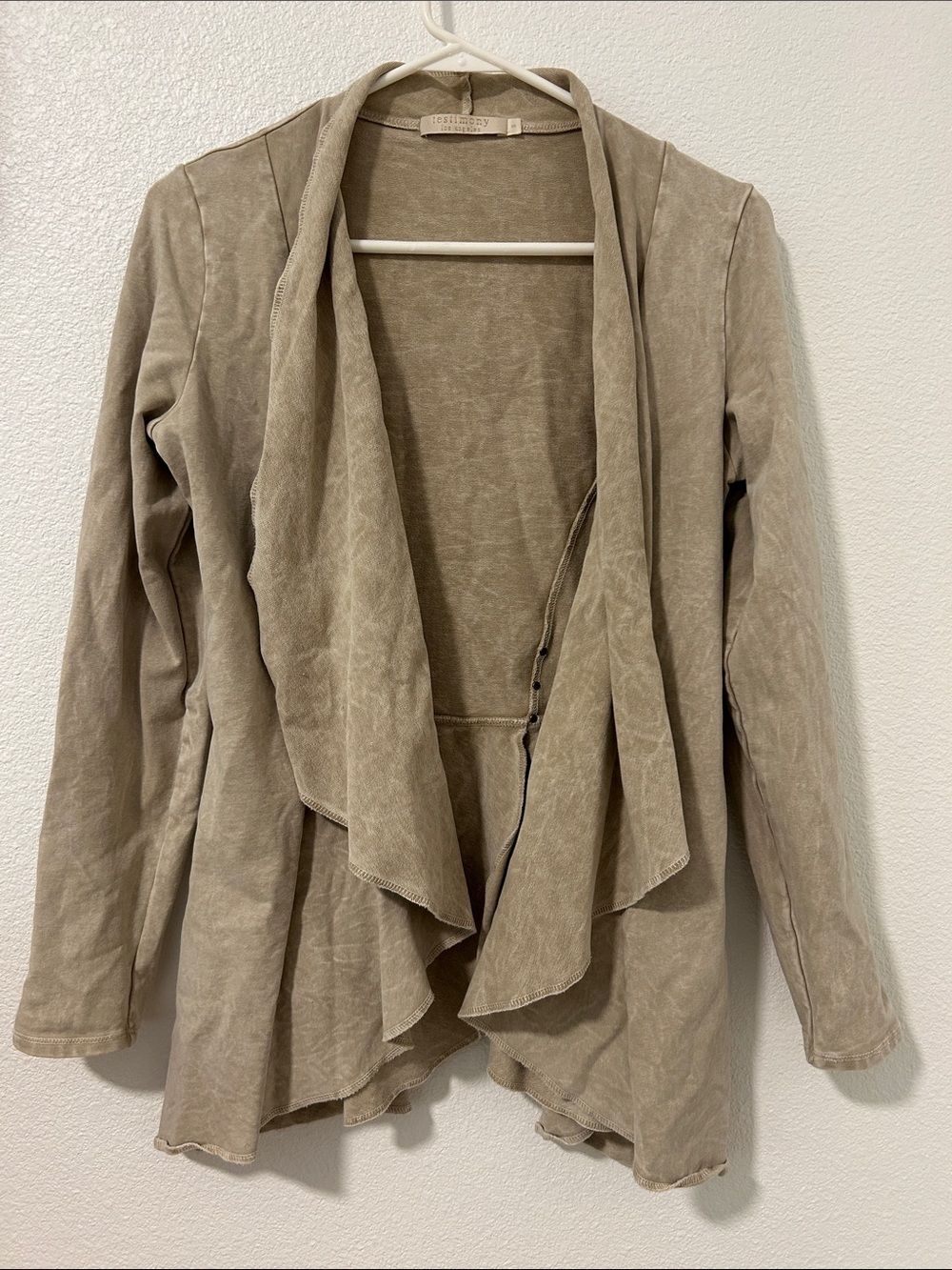 Washed Taupe Open-Front Draped Jacket - Testimony Los Angeles French terry